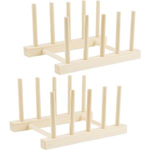 UNINGYI 2 supporti per piatti in legno, scolapiatti, tagliere, supporto per stoviglie, tazze, tagliere, libro CD (4 slot)