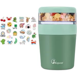 Bugucat -Tazza per muesli, yogurt to go, 150 ml + 500 ml, a prova di perdite, contenitore per il pranzo con cucchiaio, per frutta o insalata, da viaggio, adatta per porridge, colore verde