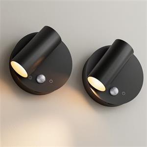 K-Bright 2 pezzi LED Lampada da Parete Interno, dimmerabile lampada da lettura, Temperatura colore 2700K/3000K/4000K, Ricaricabile Faretti da parete Ruota a 360° LED Moderno/Nero