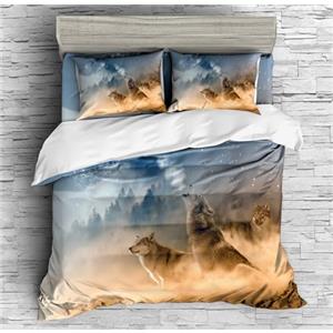 DEZEE Lupo Animale Selvatico Set Copripiumino Lupo Selvatico Biancheria Da Letto Con Copripiumini Federe O Lenzuola (scegliere 4 PCS),Singolo,Matrimoniale,King (01,Single-3 PCS-140 * 210cm)