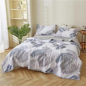 CSARPECT Piumino Estivo, Morbida e Traspirante Trapunta Reversibile in Microfibra- Coperta da Divano Anallergico, per Camera da Letto Copriletto Trapuntato Singolo Matrimoniale letto (Foglie estive, 100*150CM)