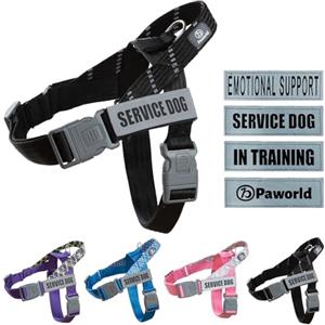 PAWORLD Pettorina per Cani, Imbracatura Cani, Imbracatura per Cani di Servizio Regolabile con 4 Toppini Riflettenti, Maniglia, per Attrezzatura di Addestramento e Corsa per Cani (Nero, S)