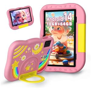 Rebecco Tablet per bambini 10 pollici Android 14 tablet per bambini con octa-core, 6000 mAh, 10GB RAM + 64GB ROM, doppia fotocamera, WiFi, BT5.2, controllo parentale, bambini Tablet di apprendimento bambini
