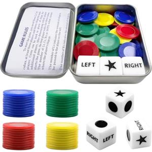 SUBTAVIK Gioco di dadi sinistro destro centrale, gioco sinistro destro centrale 3 pezzi di dadi e 40 pezzi di chip colorati LRC Set di giochi di dadi LRC Gioco di dadi per feste Famiglia Amici Gioco di picnic