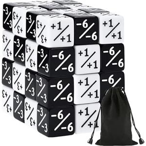 Vueinrg 48 Pezzi Contatori di Dadi D6 Token Dadi Fedeltà con Sacchetti Contatore Dadi Compatibile con MTG, CCG, Accessorio per Giochi di Carte (Bianco e Nero)