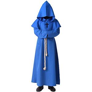 BLESSUME Costume da Monaco Frate Medievale Abito Talare Costume (S, Blu)