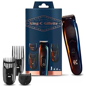 King C. Gillette Kit Regolabarba Uomo, Tagliacapelli senza Fili + Lame Affilate di Lunga Durata e 3 Regolatori di Lunghezza Intercambiabili per la Cura della Barba