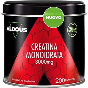 Aldous Bio Creatina Monoidrata 3000mg - 200 Compresse - Integratore Massa Muscolare - Pre Workout - Gym, Sport e Fitness - Integratore Allenamento - Intra Workout, Post Workout - Uomini e Donne - Vegan