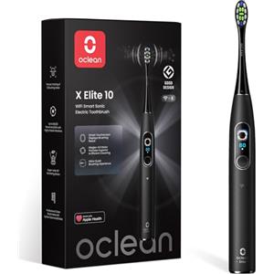 Oclean Spazzolino elettrico Oclean X Elite 10, Spazzolatura personalizzata AI, Touchscreen con tracciamento a 12 aree, 40° Oscillazione, 5 Modalità, Timer, 40 Giorni, Previsioni meteo, IPX7, Nero