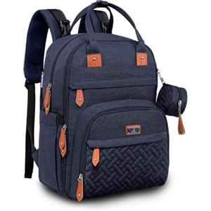 BabbleRoo Zaino per pannolini con fasciatoio per neonati, grande capacità, borsa per pannolini, multifunzione, impermeabile, da viaggio con custodia per ciuccio staccabile, unisex (blu marino)