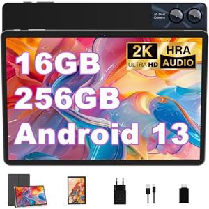 GOODTEL Tablet Android 13 Octa-Core da 11 pollici, 16 GB RAM + 256 GB ROM (1 TB TF) |5G + 2,4 G WiFi|13 MP + 5 MP, Tablet Touch con custodia, tastiera e mouse - Nero