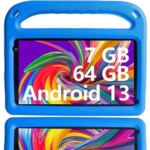 GOODTEL Newest Tablet Bambini Android 13 7GB RAM+64GB ROM, Tablet per bambini 7 Pollici, WiFi, Bluetooth 5, Educazione + Giochi, Play Store, Doppia fotocamera, Controllo Parentale, con Custodia EVA (Blu)