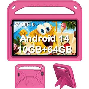 DMOAO Tablet Bambini 7 Pollici, Tablet Android 14 con 5G Wi-Fi 6, 10GB RAM+64GB ROM(TF 1TB), Controllo Parentale, Widevine L1, Octa-Core, 3500mAh, BT 5.0, per Bambini con EVA Caso, Rosa