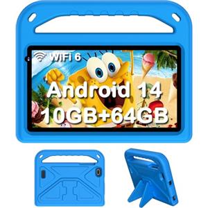 DMOAO Tablet Bambini 7 Pollici, Tablet Android 14 con 5G Wi-Fi 6, 10GB RAM+64GB ROM(TF 1TB), Controllo Parentale, Widevine L1, Octa-Core, 3500mAh, BT 5.0,per Bambini con EVA Caso, Blu