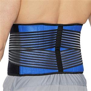 NEOtech Care - Fascia lombare in neoprene - Tutore schiena con cinghie di compressione a doppia banda - nero e blu - XL