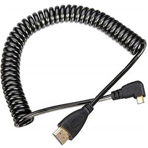 chenyang CY - Cavo spiralato per HDTV, da Micro HDMI a HDMI maschio, per telefono cellulare, tablet e fotocamera, connettore angolato a sinistra di 90°, colore nero