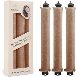 Luckybear Bigodino per capelli senza calore durante la notte, aste flessibili per ricci morbidi senza calore, senza calore, strumenti per lo styling durante la notte, 3 pezzi, cachi