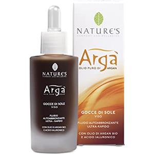 Bios Line NATURE'S Argà, Gocce di Sole Viso, Fluido Autoabbronzante per un Colorito Luminoso e Naturale, Azione Rapida, con Olio di Argan e Acido Ialuronico, 30 ml