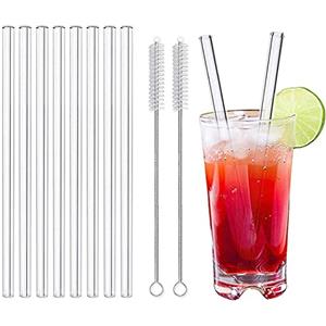 LessMo 8 Pezzi 21,5cm Cannucce in Vetro Riutilizzabili - LFGB Certificate Cannucce in Vetro Trasparente con 2 Spazzole per la Pulizia, Antideflagranti, Ecologiche, Senza BPA, per Cocktail
