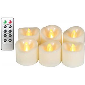 Erosway Candele LED, Tealights realistiche luminose e sfarfallanti a batteria, 300 ore di utilizzo non stop con timer a 2/4/6/8 ore e telecomando a 10 tasti, 6pc/Pack(bianca)