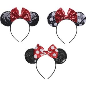 Lepidi 4 Pezzi Cerchietto con Orecchie di Topo, Topo Fasce Orecchie, Fiocco,Paillettes Cerchietto con Fiocco Adatto per Feste, Orecchie di Animali per Cosplay Halloween Festa per Bambini e Adulti