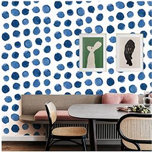 ICYEHAO Carta da Parati Geometrica,44.5x1000cm Carta Adesiva Muro Blu Geometrico Carta da Parati Azzurra Carta da Parati a Pois Carta Adesiva per Mobili Carta da Parati per Camera da Letto,Soggiorno,Bagno