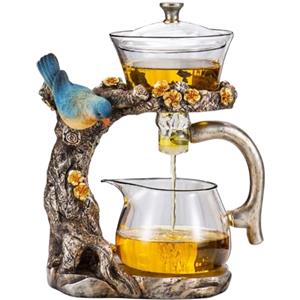 Fire Kirin Set di teiera in vetro con design a forma di uccellino, semi-automatica, ciotola rotante a goccia con infusore Lazy Kungfu Tea Pot Set (teiera)
