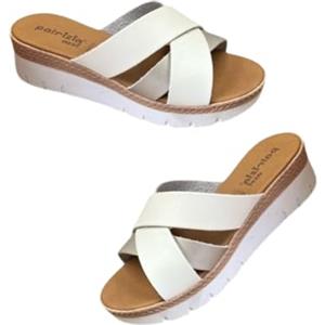 Patrizia Azzi Sandalo da donna, tre fasce,sottopiede in memory, suola antiscivolo, Made in Italy (Bianco/Argento, Sistema Taglie Calzature EU, Adulto, Donna, Numero, Media, 40)