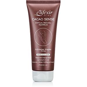 E'LIFEXIR Elifexir Cacao Sense - Esfoliante Corpo, Riducente e Rassodante. Migliora Luminosità ed Levigatura. Azione Riducente, Pelle Liscia e Vellutata. Estratto di Cacao e Caffè Verde - 200 ml