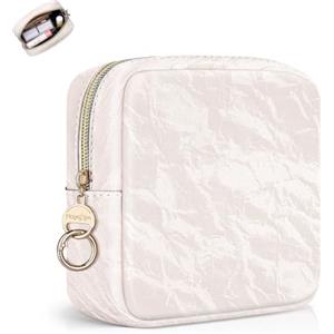 Playexen Pochette Donna Trucchi Portatrucchi Beauty Case Piccolo Pelle PU Borsatte da Viaggio per Cosmetica Organizer Piccola Astuccio Makeup Trucco Portatile Accessori Viaggi per Ragazza Compleanno(Bianco)