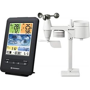 Bresser - Stazione meteorologica wireless con sensore per esterno, centralina meteorologica 5 in 1, a colori, WLAN per temperatura, umidità, pressione atmosferica, anemometro e pluviometro, nero