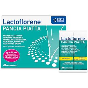 Lactoflorene Pancia Piatta, Fermenti Lattici, Probiotici, Senza Glutine Senza Lattosio Integratore con Probiotici, Enzimi ed Estratti vegetali (Finocchio) per il Gonfiore addominale (10 Bustine)