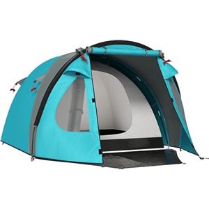 Outsunny Tenda da Campeggio per 3 Persone con Camera e Veranda, Tenda da Trekking a Casetta Impermeabile 3000mm e Borsa di Trasporto, Azzurro