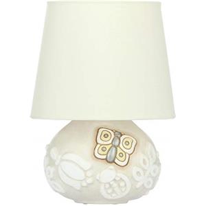 THUN - Lampada da Tavolo e Comodino, Abat-Jour Camera da Letto Bianca, Decorata con Fiori e Farfalla - Accessori per la Casa - Linea Prestige - Formato Piccolo - Ceramica - 14,6 x 12 x 16 h cm