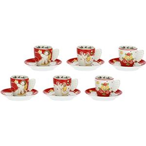 THUN - Set 6 tazzine caffè Sweet Christmas - Porcellana - Linea Natale - Living, Arredare la Casa - tazzina Ø 6,5 cm; 5,5 cm h; 110 ml ; piattino Ø 11,5 cm