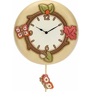 THUN, Orologio da Muro con Pendolo in Ceramica Decorata a Mano, Linea Hello Autumn, Ø 26 cm