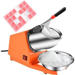 Tosucs Tritaghiaccio Elettrico 300W,Tritaghiaccio a Doppia Lama,Tritaghiaccio Elettrico Professionale con Ciotola in Acciaio Inossidabile,Acciaio Inossidabile,per Bar e Ristoranti(Arancia)