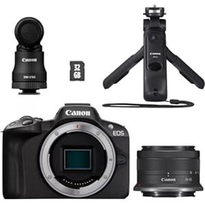 Canon EOS R50 + RF-S 18-45mm F4.5-6.3 IS STM - Creator Kit, con Microfono Stereo Canon DM-E100 e Tripod grip HG-100TBR