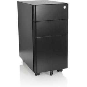 hjh OFFICE 743017 Piedistallo mobile stretto COLOR I acciaio nero Cassettiera con rotelle, cartella sospesa A4, chiudibile a chiave
