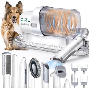 Gimars 2,3L Aspira Peli Cane 7 in 1 Kit Toelettatura Cani, Aspirapolvere Per Animali Con Spazzola, Forte Aspirazione 3k/7k/12k Pa Ultra Silenziosa Elettrico Tosatrice Per Gatto Pelo Professionale