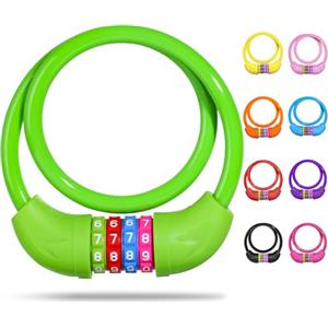 SPGOOD Lucchetto per bicicletta con numeri per bambini (10 x 650 mm), combinazione di codice antifurto, lucchetto a combinazione per bicicletta per ragazze e ragazzi, accessori per bicicletta(Verde)