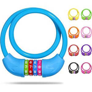SPGOOD Lucchetto per bicicletta con numeri per bambini (10 x 650 mm), combinazione di codice antifurto, lucchetto a combinazione per bicicletta per ragazze e ragazzi, accessori per bicicletta(Blu)