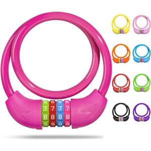 SPGOOD Lucchetto per bicicletta con numeri per bambini (10 x 650 mm), combinazione di codice antifurto, lucchetto a combinazione per bicicletta per ragazze e ragazzi, accessori per bicicletta(Rosa)