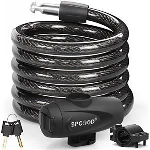 SPGOOD Lucchetto Antifurto Catena Bici 120cm/12mm, Livello di Sicurezza Molto Alto, Serratura Cavo Spirale con 2 Chiavi, per Triciclo, Moto, Scooter, Carriera(Nero)
