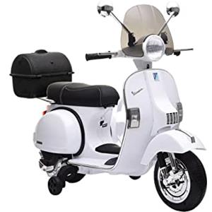 Tecnobike Shop Moto Elettrica per Bambini Piaggio Vespa PX 150 12v Full Parabrezza e Bauletto Luci Suoni LED Mp3 (Bianco)