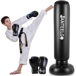 JanTeelGO Sacco da Boxe Bambino con Guantoni da Boxe: JanTeelGO 150cm Pungiball Bambini Gonfiabile - Regali di Compleanno di Natale per Ragazzi e Ragazze 3-12 per Praticare Karate, Taekwondo