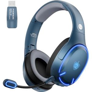 PHOINIKAS Cuffie Gaming Wireless per PC/PS5/PS4, 2,4GHz Wireless+5.3 Bluetooth, Microfono Staccabile con Cancellazione del Rumore, Qualità del Suono 7.1, Batteria di Oltre 30+ Ore, LED