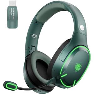 PHOINIKAS Cuffie Bluetooth, 2.4Ghz Cuffie Gaming Wireless, Bluetooth per Telefono/Portatile, Dongle 2.4Ghz per PC/PS4/PS5/TV/Switch, Microfono a Cancellazione di Rumore, Batteria 30 H, Luce LED
