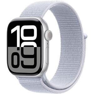 Apple Watch Series 10 GPS 42 mm Smartwatch con cassa in alluminio Argento e Sport Loop Nuvola azzurra - One Size. Fitness tracker, app ECG, display Retina always-on, resistente all'acqua