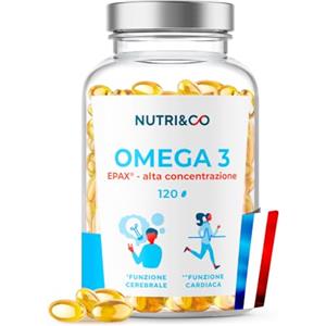 NUTRI & CO Omega 3 Wild Fish Oil EPAX®, Alta Concentrazione di EPA DHA e Vitamina E - Da Pesca Sostenibile e Olio di Pesce Puro, 120 Capsule Antiossidanti, Prodotto in Francia
